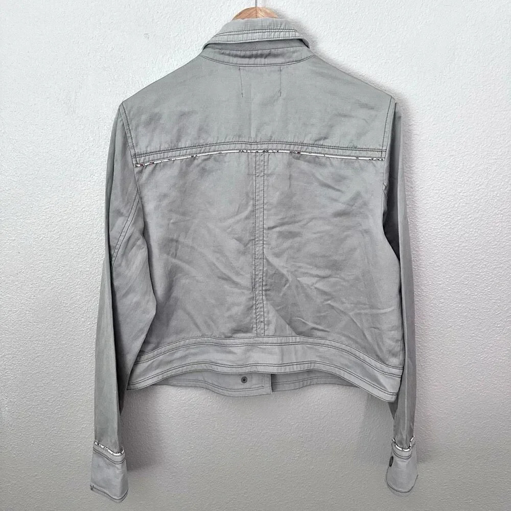 ANTHROPOLOGIE | Light Sage Green Jacket Linen Floral Piped Trucker Jacket | XL - Picture 10 of 15